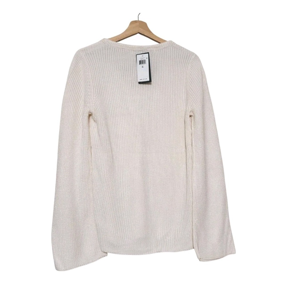 Lauren Ralph Lauren L NWT Ribbed ‎ Knit V-Neck Sweater Silver Hardware Cream - Picture 11 of 12